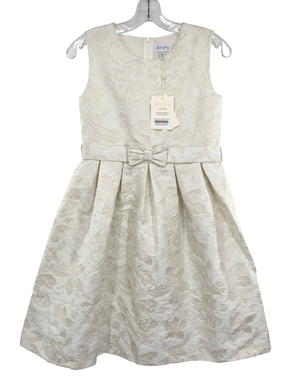 Rachel Riley London Ivory Damask Jacquard Floral Embroidered Party Dress 12 New